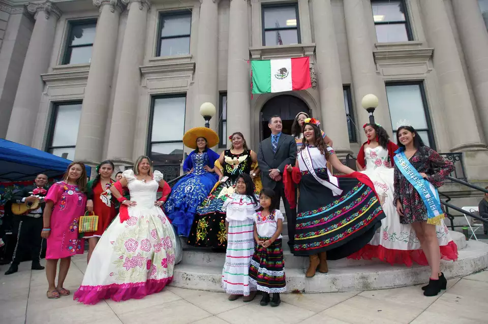 Organizers and participants pose for a photo in their traditional garb during the Hispanic Heritage Month celebration outside Old Town Hall in downtown Stamford, Conn. on Sunday, Sept. 23, 2018. The celebration, organized by the Latino Foundation of Stamford, included the raising of the Mexican flag and celebrated the 208th anniversary of Mexican independence.
Michael Cummo/Hearst Connecticut Media